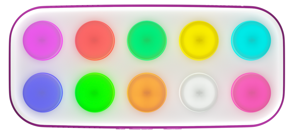 a tablet with 10 colorful buttons in two rows of 5